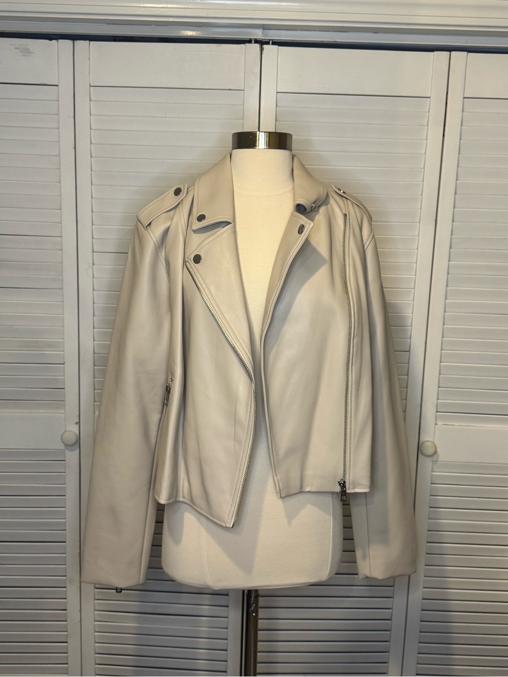 Eloquii Cream Leather Moto Jacket